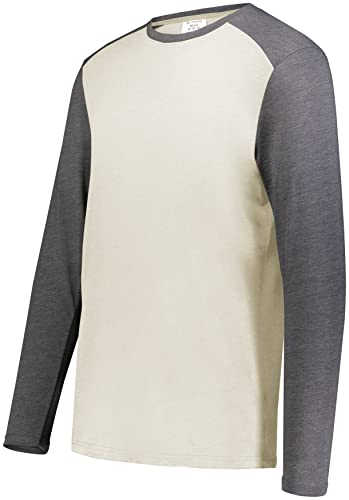 Augusta Sportswear Boys' Youth Gameday Vintage Long Sleeve Tee, Birch/Carbon Heather, Medium