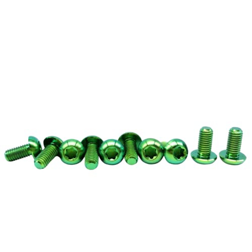 Image of RISON Titanium Bolts M5x10mm Titanium Button Torx Head Bolt Screw M5 Bolts Bicycle Disc Brake Universal Star Green Round Head Ti Bolt for MTB and Bicycle Motorcycle Pack of 6
