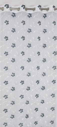 Image of Embroidered Floral Sheer Net Curtain for Window - 5x4 Feet - Transparent Grey Net Curtain - Pack of 1 - Elegant Lightweight Decor for Living Room & Bedroom
