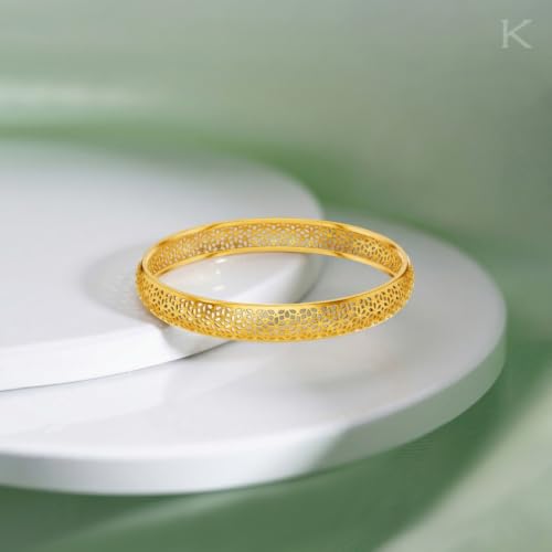 Image of KISNA 9KT Florissa Gold Bangle For Women | BIS Hallmarked Yellow Gold Bangle | Lightweight Daily Wear Gold Jewellery | Gift for Wife, Mother & Sister | S 2.6 Anna