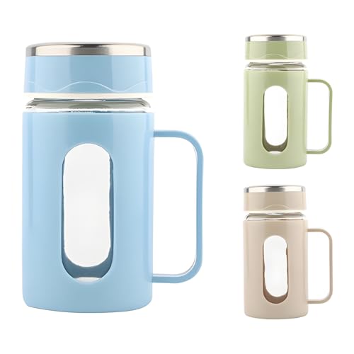 Image of Glass Tea Mug with Handle - 500ml, Set of 1, Portable Loose Leaf Tea Brewer Cup with Leakproof Lid, Heat Resistant Glass Tumbler for Hot & Cold Beverages, Office, Home (Multicolor)