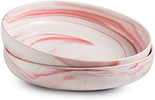 YHOSSEUN Porcelain Serving Bowl Set Large Serving Bowls for Kitchen, Party, 1.9 Quarts Ceramic Bowl for Salad, Pasta, Fruit, Set of 2, Marble Pink