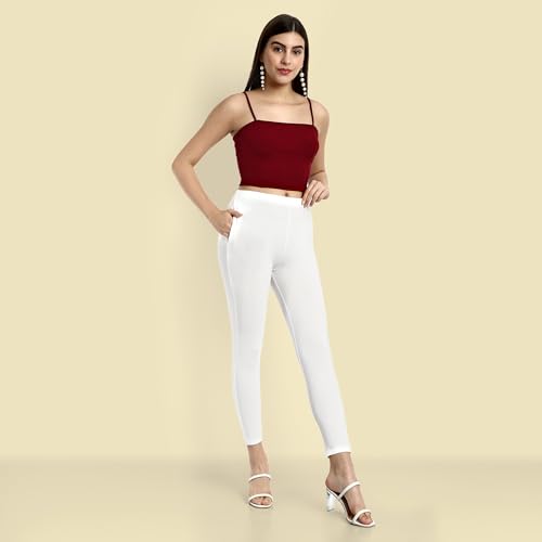 Image of ONE SKY Women Ankle Length Leggings | Premium Cotton Modal Spandex Blend | High Waist Stretchable & Bio-Washed Fabric | Colour-Lock | Ethnic Leggings for Women