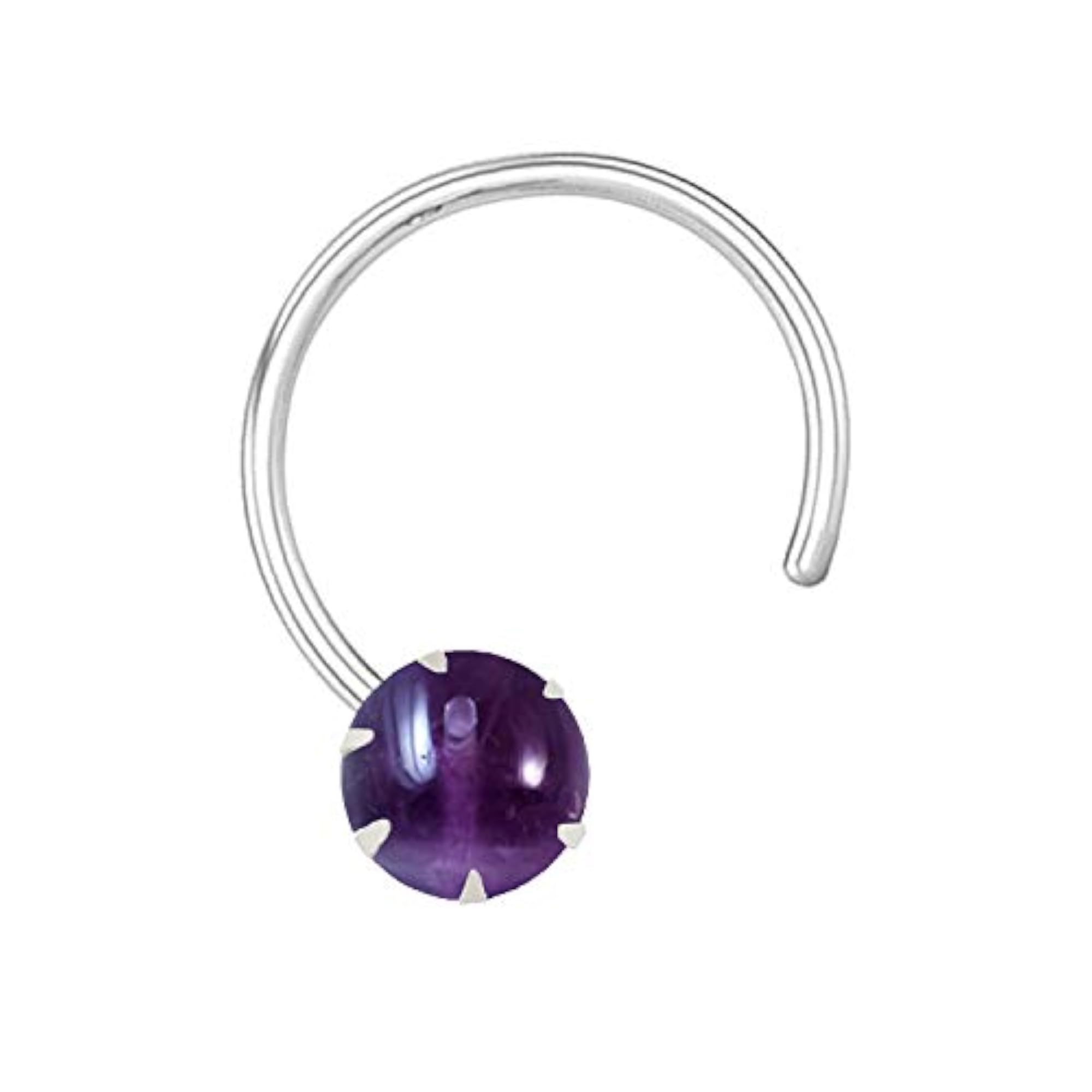 Women's 92.5 Sterling Silver Round Amethyst Nose Pin Stud