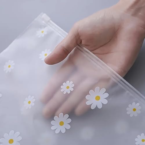 Image of PulGos Pack of 5 Multipurpose Storage Bags - Frosted Semi-Transparent Travel Pouches with Daisy Print | Reusable Zip Bags for Toiletries, Makeup, Shoes & Gifting | Travel Packing Cubes