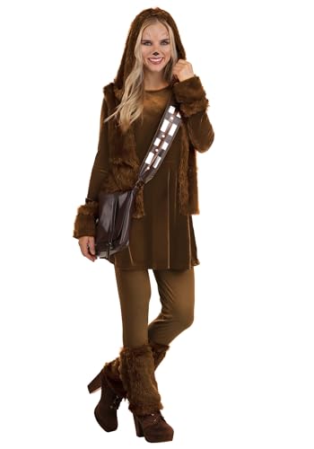 Womens Deluxe Star Wars Chewbacca Halloween Costume Dress with Hooded Vest, Leggings, Wrist Bands, Legwarmers, and Bag X-Small