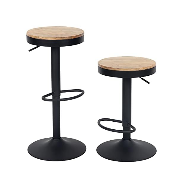 YOUNIKE Set of 2 Bar Stools,Solid Wood, Breakfast Dining Bar Chair, Vintage high stool, Adjustable 360° swivel chair high stool, Easy to assemble, Kitchen and home