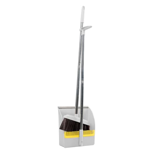 42.7'' Broom with Dustpan Combo Set, House Warming Gifts New Home, Dust pan and Broom Set, Long Handle Broom with Stand Up Dustpan Combo Set for Office Home Kitchen Lobby Floor Use (Khaki)