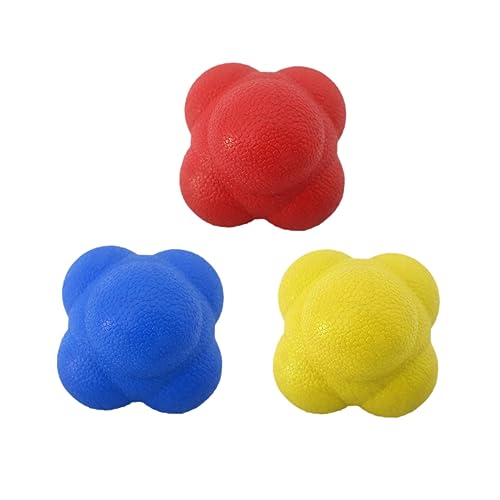 DECOMELODY 3Pcs Agility Reaction Ball High Difficulty Training Balls for Reflex and Coordination Six Sided Design for Enhanced Speed and Agility Sports Red Blue Yellow
