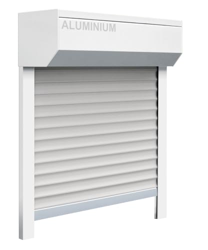 Schellenberg 39067 Ensemble de volets roulants avant pour fenêtre, système de volets roulants Mini, 115 x 120 cm, blanc/gris, volet roulant extérieur 45°...