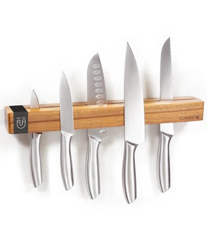 Coninx Magnetischer Messerhalter aus Akazienholz – 40 cm Messerleiste zur Wandmontage mit Schrauben und Dübeln – Starke Magnetleiste mit...
