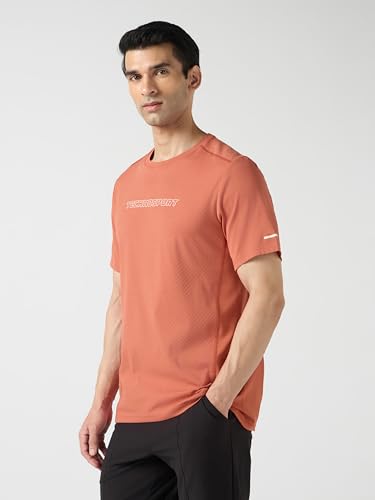 Image of TECHNOSPORT Men's Printed Slim Fit Henley Neck T-Shirt ELASTOLITE Half Sleeve Slip On Polyester for Gym Running Workout UPF50+ Anti Odour