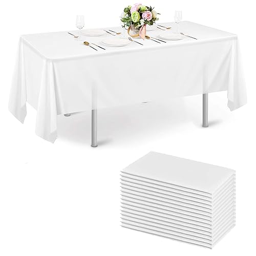 Tvvcalk 10 Packs Nappes Jetables, Nappes Résistant aux Taches Jetables Rectangulaires Nappe Blanche Nappe Intissé pour Pique-Nique, Banquet, Mariage,...