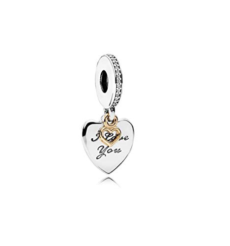 I Love You Forever Heart Dangle Charm fits Pandora Moments Bracelets Sterling Silver Two-tone