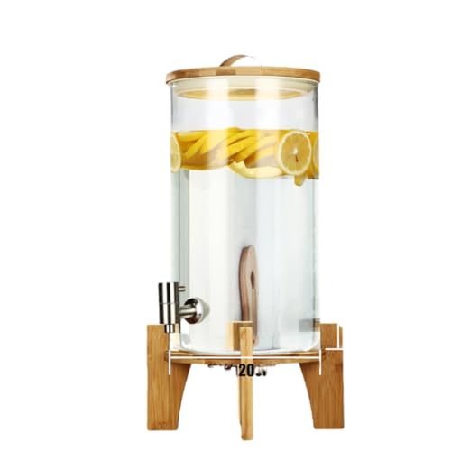Drink Dispenser, Glass Drinks Dispenser with Tap - Juice Bottle Glass with Wooden Stand, for Parties, Beverage Dispenser with Stand,12L