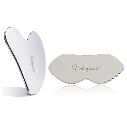 Vintageware® Stainless Steel Gua Sha Tool Combo – Lip & Heart Shaped Massage Tools for Face, Neck, Body | Medical Grade 304 Stainless Steel