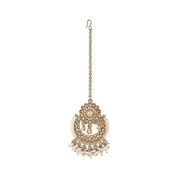 I Jewels Gold Plated Traditional Kundan Pearl Drop Earrings with Maang Tikka Set for Women/Girls - Image 6