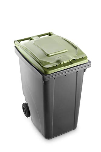 Mobil Plastic Poubelle de recyclage des déchets 360 l pour usage extérieur - Fond gris et couvercle vert (UNI EN 840)