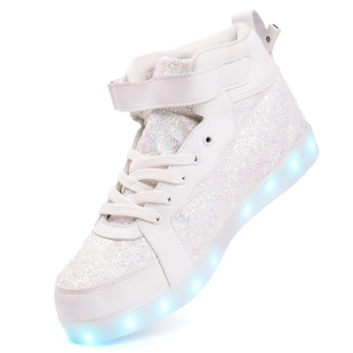 Image of Glitter Led Shoes Light Up Shoes High Top Sneakers for Women Men Flashing Dancing Shoes for Halloween Christmas Party with USB Charging