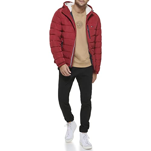 Image of Tommy Hilfiger Men's Midweight Sherpa Lined Hooded Water Resistant Puffer Jacket