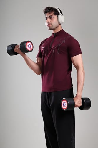 Image of GROW Stylish Gym T Shirts for Men Workout | Cotton and Spandex Quarter Zip Back Printed Collar T Shirts for Men Half Sleeves