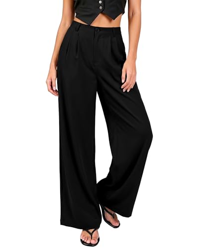 GRAPENT Wide Leg Pants for Women High Waisted Wide Leg Pants for Women Trendy Business Casual Womens Dress Slacks Office High Waisted Trousers Black Palazzo Color Black Size Small Size 4 6