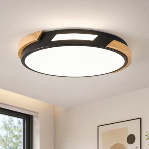 Image of Modern LED Ceiling Light, Wood Dimmable Flush Mount Ceiling Light Fixture