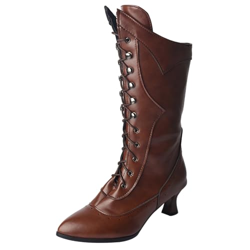 Boots femme classique pointu mi-mollet lacets talon de chaton Gicoiz
