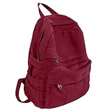 GAMLFL Burgundy Red Canvas Backpack for Women Retro Aesthetic Rucksack Basic Backpack for High School/College Students Travel Laptop Bag