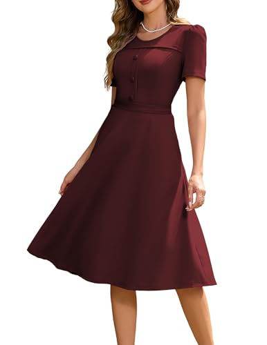 Wedtrend Vintage Cocktailkleid Damen A Linie Midilang Abendkleid Elegant Freizeitkleider 50er Jahre Kleider Festliche Kleider für Damen mit Taschen...