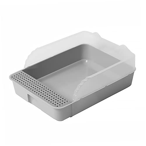 POPETPOP Cat Litter Box Splashing Kitten Potty with High Fence Toilet for Breeds Durable Material Grey Design for Comfortable Use