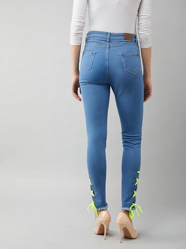 Image of Miss Chase Women's Skinny High Rise Cropped Fringed Hemline Detailing Stretchable Denim Jeans