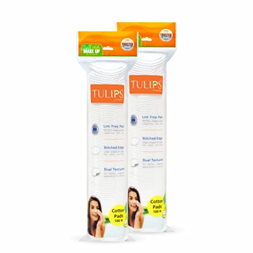Tulips Cotton Pads (100 pc (Pack of 2)) Multiple uses for makeup remover, face cleaning, eyes makeup remover I Apply cleansing water & toner
