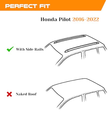 Image of Aluminum Roof Rack Cross Bars with Lock Fit for 2016-2022 Honda Pilot with Side Rails, 330lbs Crossbars Anti-Wobble & Wind Noise Reduction Heavy Duty Cargo Carrier Accessories