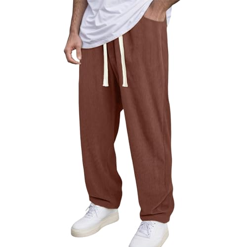 Men’s Casual Corduroy Sweatpants with Pocket Elastic Waistband Baggy Slacks Pants Work Streetwear for Men 2025