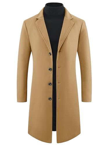 Image of Lars Amadeus Winter Trench Coat for Men's Single Breasted Notch Lapel with Pockets Formal Overcoat