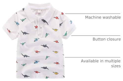 Image of Boys Dinosaur Graphic Collared Dress Polo Shirts for Child Toddler 2-7years