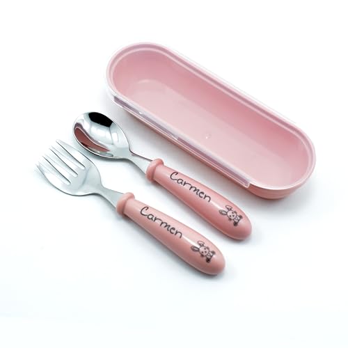 Cubiertos Infantiles Personalizados con estuche (ROSA, 1 JUEGO)
