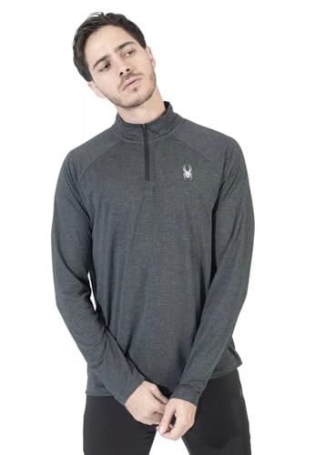 Spyder Active Men's Performance 4-Way Stretch, Moisture Wicking, Reflective, 1/4 Zip, Long Sleeve Pullover, Large, Gray