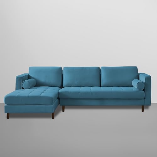 Image of Lezra LHS 4 Seater L Shape Sofa Set with Center Table for Living Room (Turquise Fabric) Premium Fabric Sofa