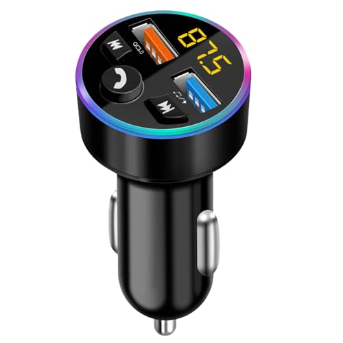 EuAcesry Transmisor Radio FM Bluetooth Coche, Transmisor FM Bluetooth para Coche, 4 Ports [3 USB A3.1A+ 1 USB A 66W], Soporte Tarjetas SD, y Flash Drive