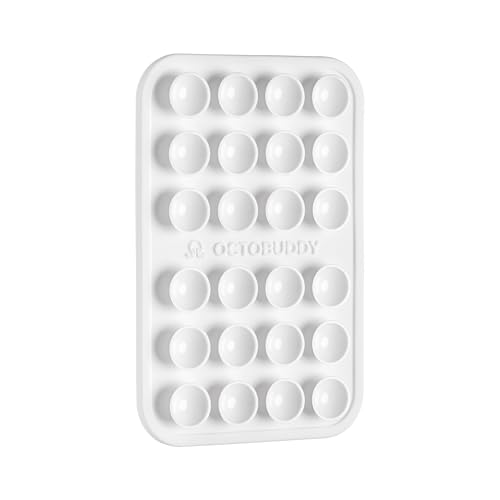 OCTOBUDDY Classic - Silicone Suction Phone Case Adhesive Mount - Hands-Free Strong Grip Holder for Selfies and Videos - iPhone and Android Compatible - 2.25 x 3.25 White