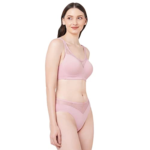 Image of SOIE Women's Full Coverage Padded Bra and Mid Rise Brief with Lace Detailing
