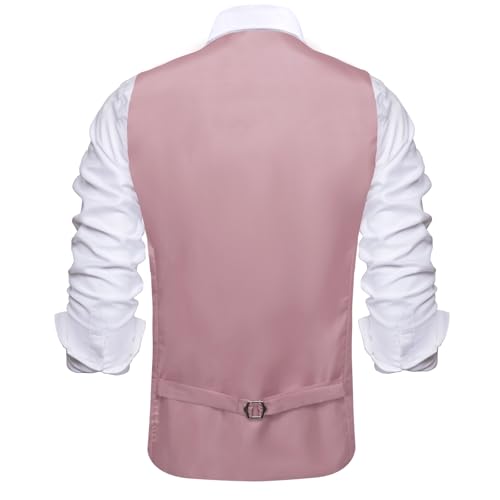 Image of Hi-Tie Men's Formal Suit Vest Solid Fit Vest for Men 3 Pockets V Neck Waistcoat Business Wedding Casual