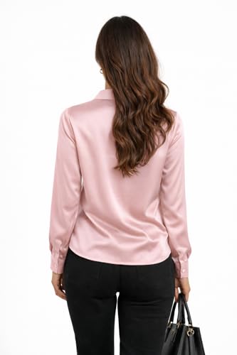 Image of Cuban Collar Cuffed Sleeves Formal Satin Shirt Style Top