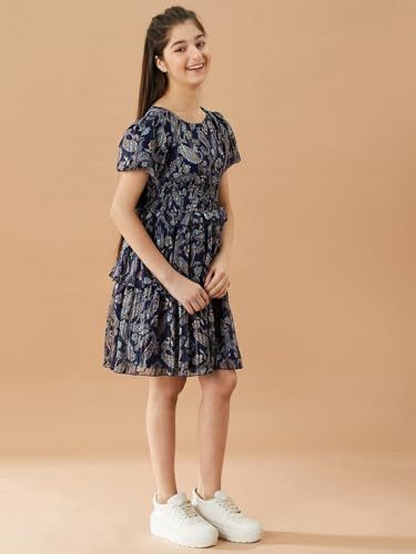 Pspeaches Girl's Polyester Fit And Flare Knee-Length Dress (D-Lurexna-11_Blue