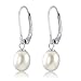 Genuine Freshwater Cultured White 7-8mm Drop Pearl Dangling Leverback Earrings - Sterling Silver