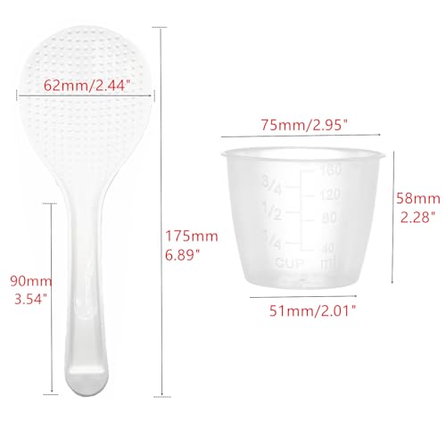 Set de 7 vasos medidores de plástico 160ml y paletas para arroz miniatura 5
