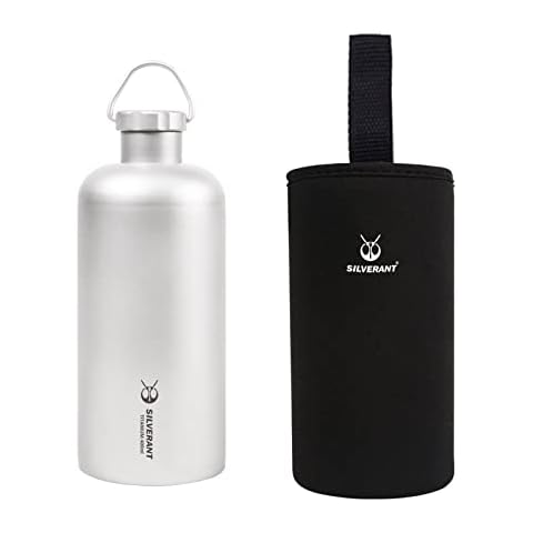SILVERANT Titanium Ultralight 600ml/21.1 fl oz Water Bottle - For Outdoor Camping Hiking & Sports, Reusable Bottle with Insulating Thermal Sleeve and Clip Loop Cap Cover
