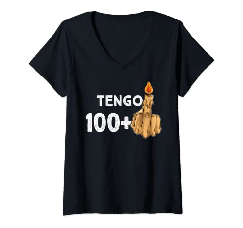 Mujer 100+1 Dedo Medio Vela De Cumpleaños Para El 101º Cumpleaños Camiseta Cuello V
